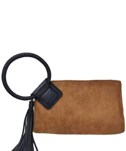 Fashion Cuff Handle Tassel Wristlet Clutch BP204 TAN/BLACK